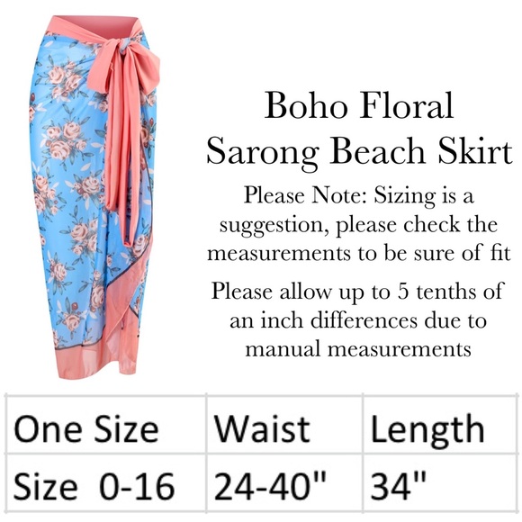 Boho Pink and Blue Floral Sarong Beach Skirt - Picture 14 of 14